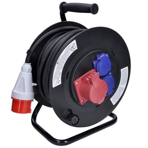 Prodlužovací přívod - na bubnu zásuvky 400V + 230V 25m kabel guma-neopren 5x1,5mm2 IP44 Solight PB40