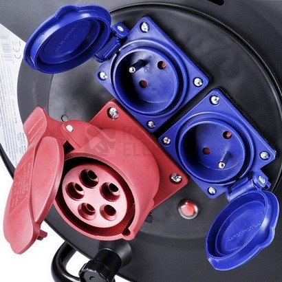 Obrázek produktu Prodlužovací přívod - na bubnu zásuvky 400V + 230V 25m kabel guma-neopren 5x1,5mm2 IP44 Solight PB40 1