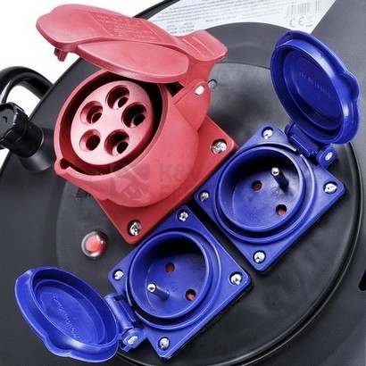 Obrázek produktu Prodlužovací přívod - na bubnu zásuvky 400V + 230V 25m kabel guma-neopren 5x1,5mm2 IP44 Solight PB40 2