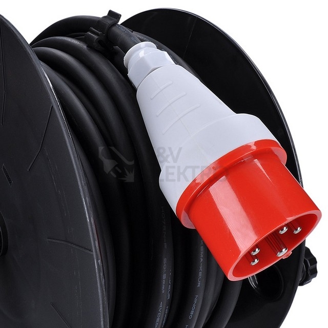 Obrázek produktu Prodlužovací přívod - na bubnu zásuvky 400V + 230V 25m kabel guma-neopren 5x1,5mm2 IP44 Solight PB40 8
