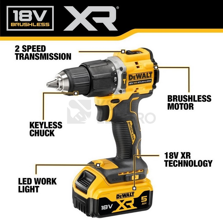 Obrázek produktu Aku vrtačka DeWALT DCD100YP2T 18V s příklepem 2x aku Li-Ion 5,0Ah 17