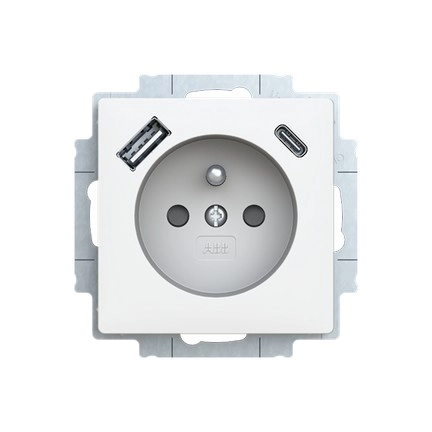 ABB Zoni zásuvka s nabíjením USB-A/C matná bílá 5569T-A32357 240 s clonkami 2CHT693257A4240