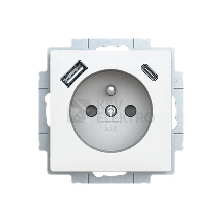 Obrázek produktu ABB Zoni zásuvka s nabíjením USB-A/C matná bílá 5569T-A32357 240 s clonkami 2CHT693257A4240 0