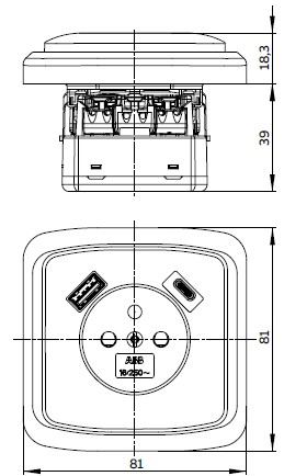 ABB Tango zásuvka s USB nabíjením bílá 5569A-A32357 B s clonkami (2CHA693257A4500)