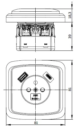 ABB Tango zásuvka s USB nabíjením bílá 5569A-A32357 B s clonkami (2CHA693257A4500) (obrázek 3)