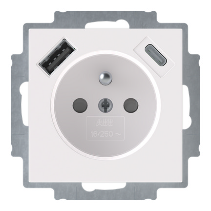 ABB Levit zásuvka bílá/bílá s USB nabíjením 5569H-A32357 03 s clonkami 2CHH693257A4003