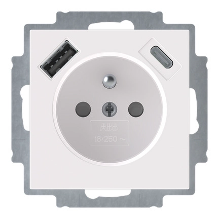 ABB Levit zásuvka bílá/bílá s USB nabíjením 5569H-A32357 03 s clonkami 2CHH693257A4003