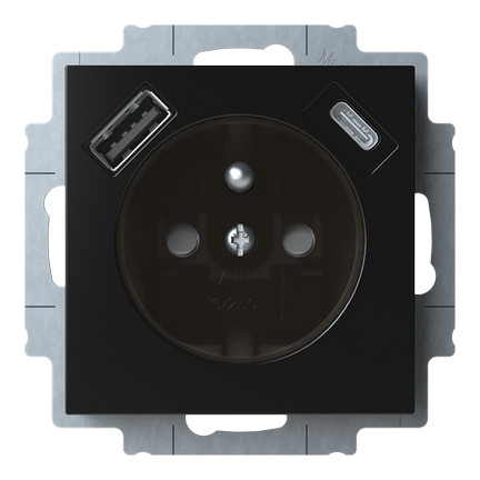 ABB Levit M zásuvka onyx/kouřová černá s USB nabíjením 5569H-A32357 63 s clonkami 2CHH693257A4063