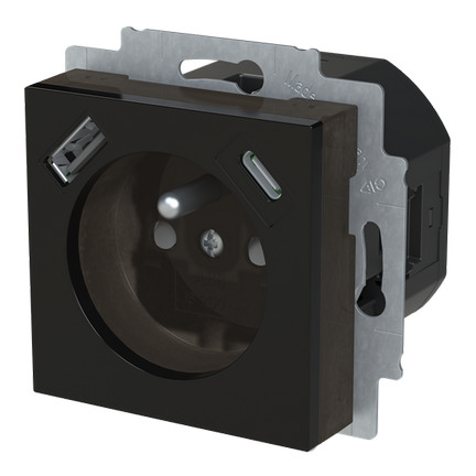 ABB Levit M zásuvka onyx/kouřová černá s USB nabíjením 5569H-A32357 63 s clonkami 2CHH693257A4063