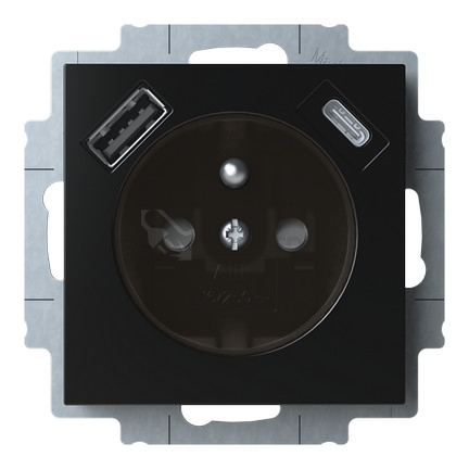 Obrázek produktu ABB Levit M zásuvka onyx/kouřová černá s USB nabíjením 5569H-A32357 63 s clonkami 2CHH693257A4063 0