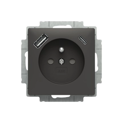 ABB Zoni zásuvka s nabíjením USB-A/C matná černá 5569T-A32357 237 s clonkami 2CHT693257A4237