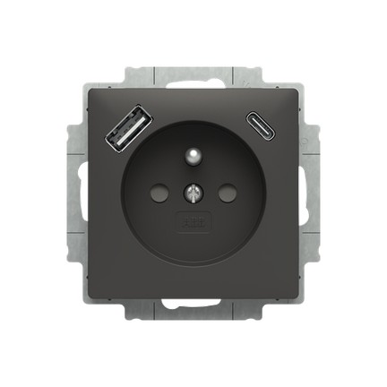 ABB Zoni zásuvka s nabíjením USB-A/C matná černá 5569T-A32357 237 s clonkami 2CHT693257A4237