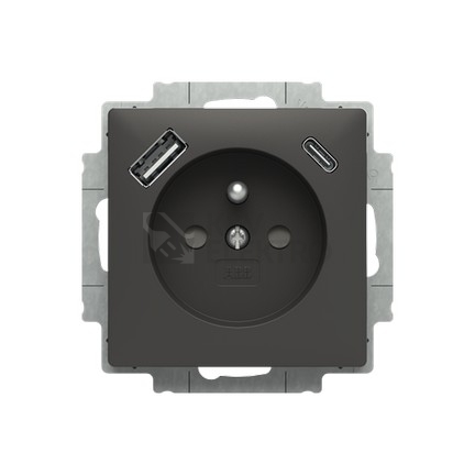 Obrázek produktu ABB Zoni zásuvka s nabíjením USB-A/C matná černá 5569T-A32357 237 s clonkami 2CHT693257A4237 0