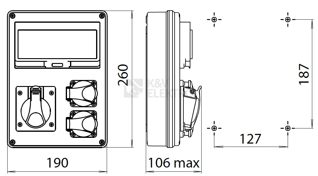 Obrázek produktu Zásuvková skříň ETI EDS8 RCD 2/1 16 B+C IP44 2x230V 1x400V/16A/5P 001105200 1
