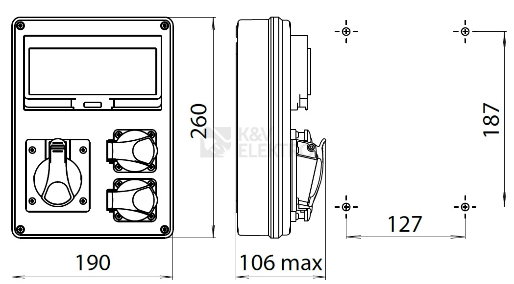 Obrázek produktu Zásuvková skříň ETI EDS8 RCD 2/1 32 B+C IP44 2x230V 1x400V/32A/5P jištěná s chráničem 001105202 1
