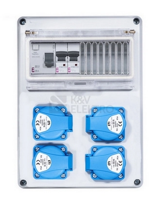 Obrázek produktu Zásuvková skříň ETI EDS8 RCD 4 B IP44 4x230V jištěná s chráničem 001105206 0