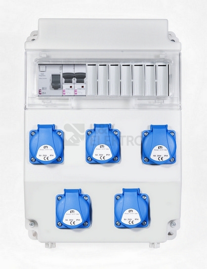 Obrázek produktu Zásuvková skříň ETI EDS11 RCD 5 B IP54 5x230V 001105250 0
