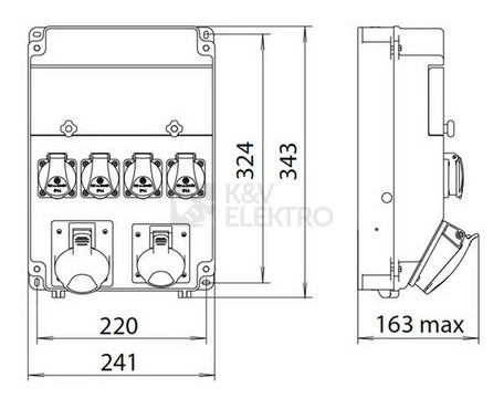Obrázek produktu Zásuvková skříň ETI EDS11 RCD 5 B IP54 5x230V jištěná s chráničem 001105250 1