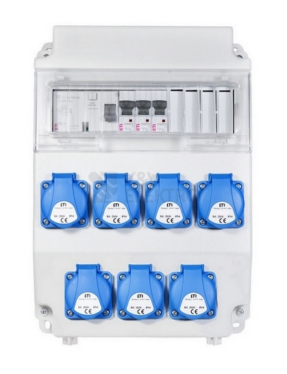 Obrázek produktu Zásuvková skříň ETI EDS11 RCD 7 C IP54 7x230V jištěná s chráničem 001105253 0