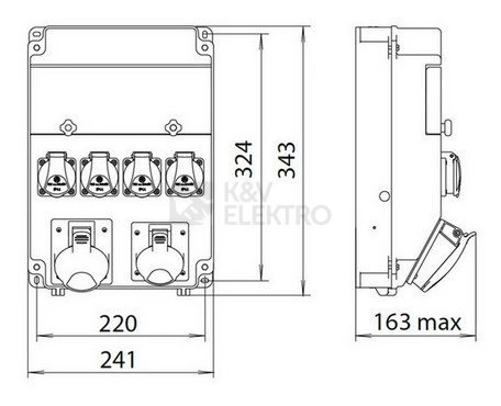 Obrázek produktu Zásuvková skříň ETI EDS11 RCD 7 C IP54 7x230V jištěná s chráničem 001105253 1