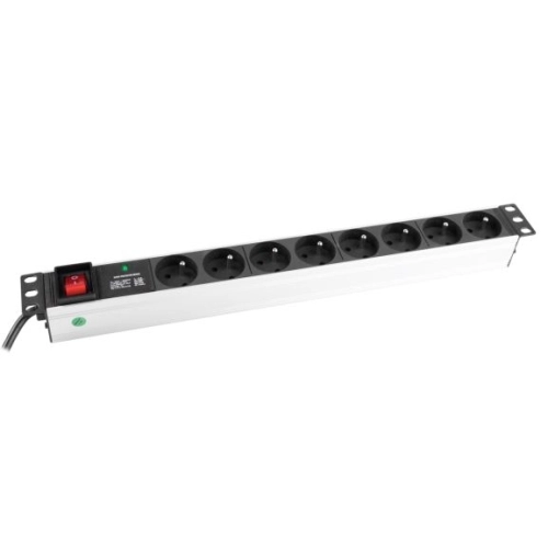 Napájecí panel 8xUTE 16A 19" přepěťová ochrana vypínač 2,5m kabel se zástrčkou UTE