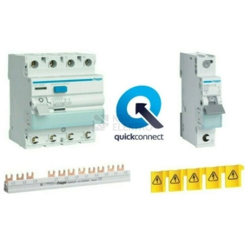 Balíček Hager quickconnect proudový chánič s jističi (1ks CDS440D + 5ks MBS116 + 1ks MBS316 + 1ks KDN363F + 1ks KZ059)