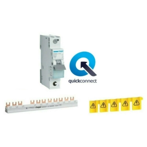 Balíček Hager quickconnect jističe (12ks MBS110 + 1ks KDN363A + 1ks KZ059)