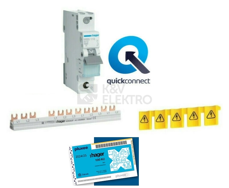Obrázek produktu  Balíček Hager quickconnect jističe (12ks MBS110 + 1ks KDN363A + 1ks KZ059) 0