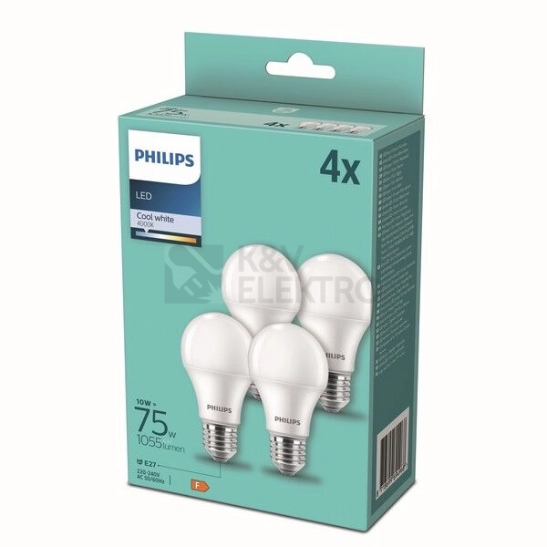 Obrázek produktu LED žárovky E27 Philips A60 10W (75W) neutrální bílá (4000K) 4ks 0