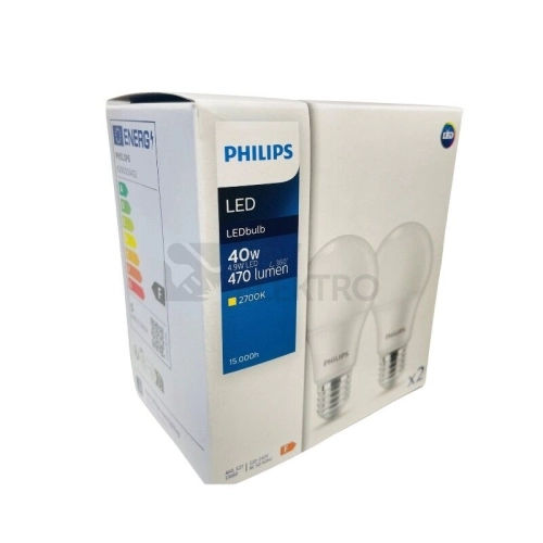 LED žárovky E27 Philips A60 4,9W (40W) teplá bílá (2700K) 2ks