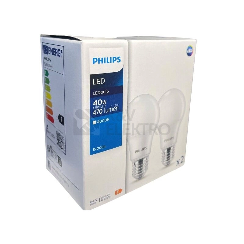 Obrázek produktu LED žárovky E27 Philips A60 4,9W (40W) neutrální bílá (4000K) 2ks 0