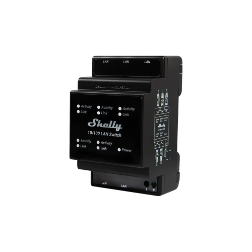Ethernetový přepínač na DIN lištu Shelly LAN Switch 5xRJ45 110-230V