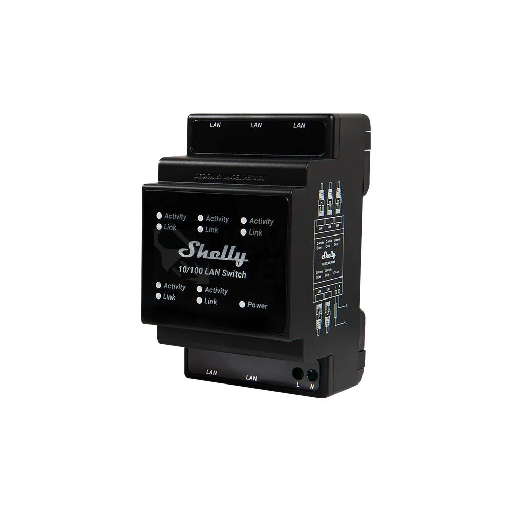 Obrázek produktu Ethernetový přepínač na DIN lištu Shelly LAN Switch 5xRJ45 110-230V 0