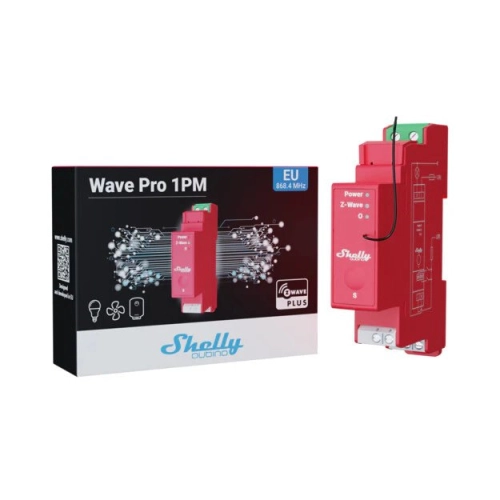 Spínací modul na DIN lištu Shelly Wave PRO 1PM měření spotřeby Z-Wave