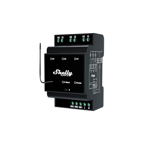Spínací modul na DIN lištu Shelly Wave PRO 3 3x16A Z-Wave