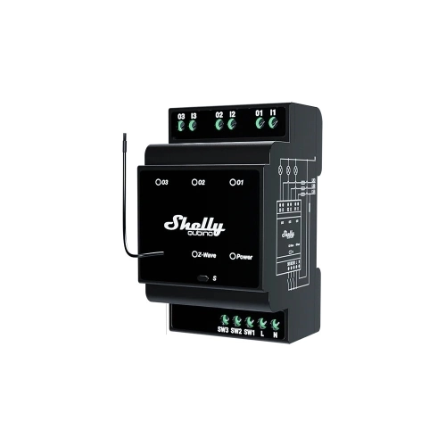 Spínací modul na DIN lištu Shelly Wave PRO 3 3x16A Z-Wave