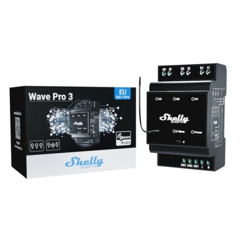 Spínací modul na DIN lištu Shelly Wave PRO 3 3x16A Z-Wave