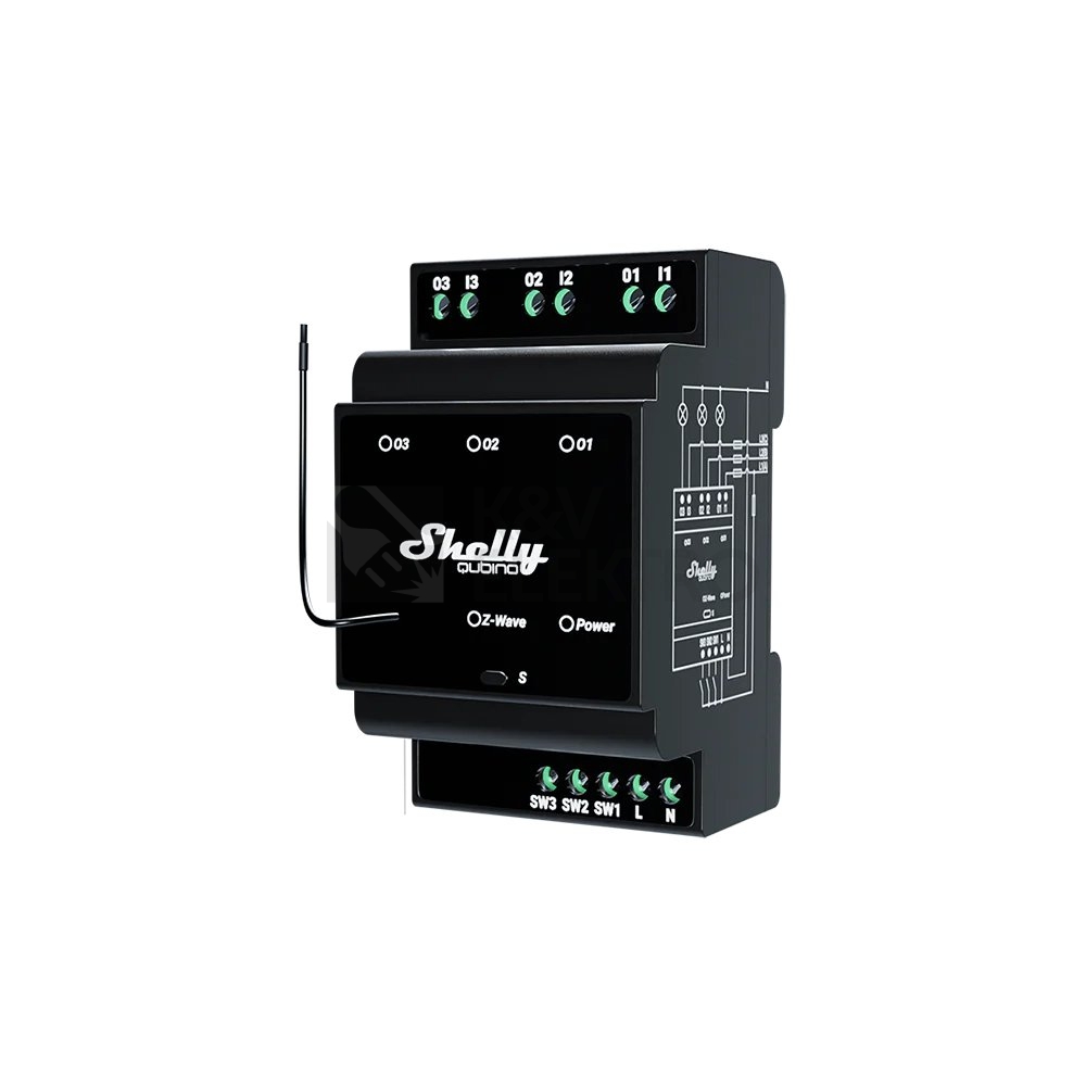 Obrázek produktu Spínací modul na DIN lištu Shelly Wave PRO 3 3x16A Z-Wave 0