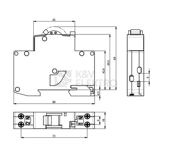 Obrázek produktu Kombinovaný chránič s jističem ETI KZS-1M UNI 1P+N A B16/0,03 (jističochránič) 002176024 1