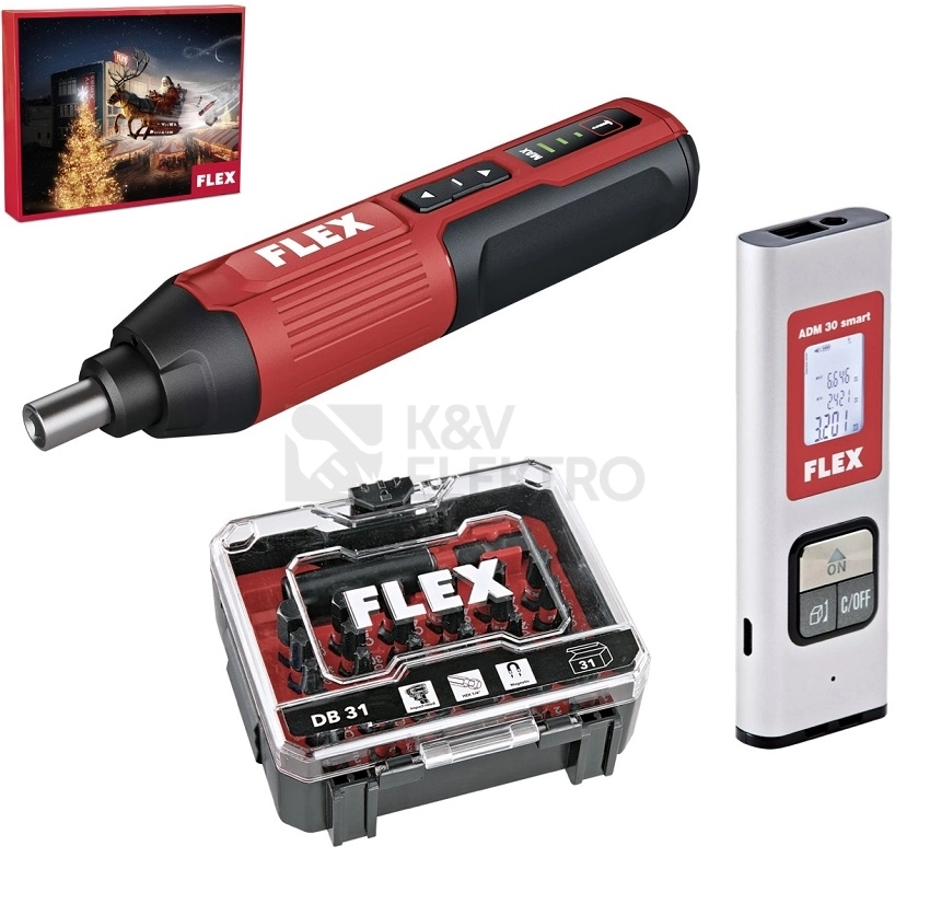 Obrázek produktu Vánoční balíček FLEX Aku šroubovák SD 5-300 4,0 laserový měřič ADM 30Smart sada bitů DB31 vložka do L-Boxx 0