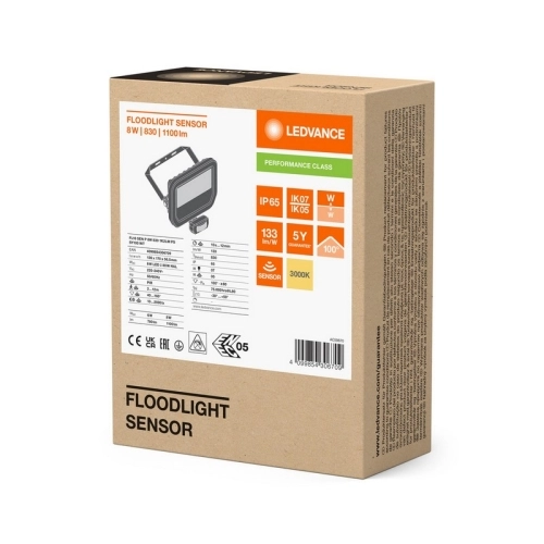 LED reflektor s pohybovým čidlem LEDVANCE FLOODLIGHT bílý SENSOR 8W/6W 1100/780lm 3000K teplá bílá IP65 (obrázek 7)