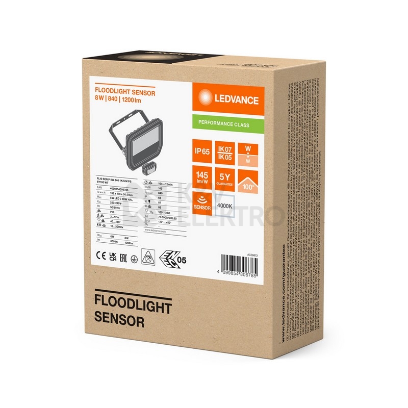 Obrázek produktu LED reflektor s pohybovým čidlem LEDVANCE FLOODLIGHT bílý SENSOR 8W/6W 1200/850lm 4000K neutrální bílá IP65 4