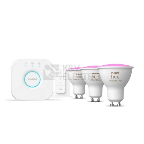 Propojovací zařízení Philips Hue BRIDGE a 3 ks LED žárovek GU10 4,2W (50W) White and Color Ambiance (2000-6500K/RGB) stmívatelné