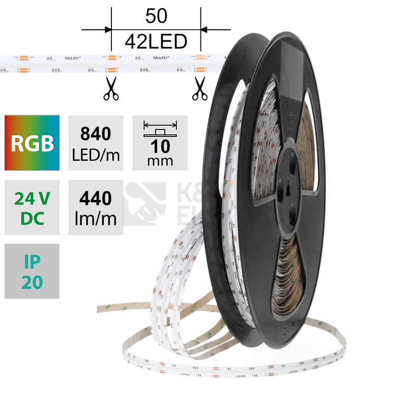 Obrázek produktu LED pásek McLED 24V COB RGB 840LED/m 15W/m 10mm ML-128.013.90.2 0