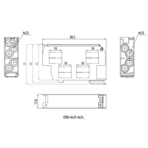 Distribuční blok ETI EDBJ-4x25-4x25/PE žlutozelená 001102430 (obrázek 5)