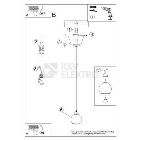 Obrázek produktu Závěsné svítidlo SOLLUX ALINO 1 černé E27 1x60W bez žárovky SL.1141 4