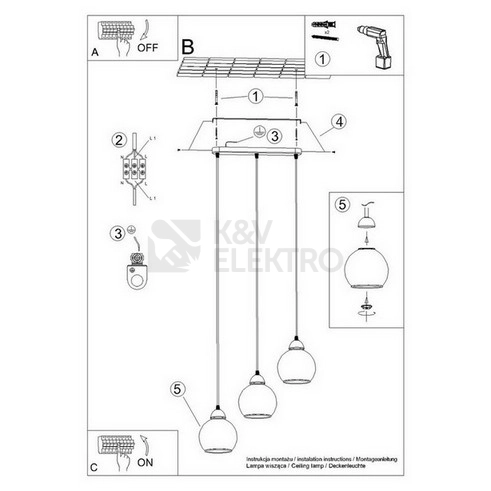 Obrázek produktu Závěsné svítidlo SOLLUX ALINO 3 černé E27 3x60W bez žárovky SL.1142 4