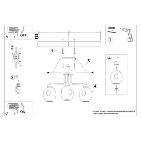 Lustr SOLLUX FILLAN 3 černý E27 3x60W bez žárovky SL.1144