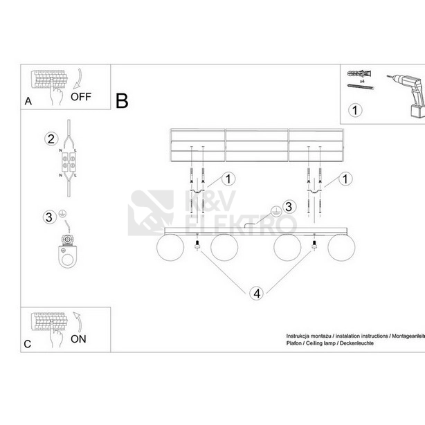 Obrázek produktu Stropní svítidlo SOLLUX YOLI 4 černé G9 4x12W bez žárovky SL.1154 4