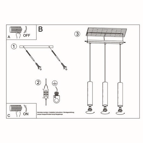 Závěsná lampa SOLLUX LAGOS 3 leštěné zlato GU10 3x10W bez žárovky SL.1201 (obrázek 8)